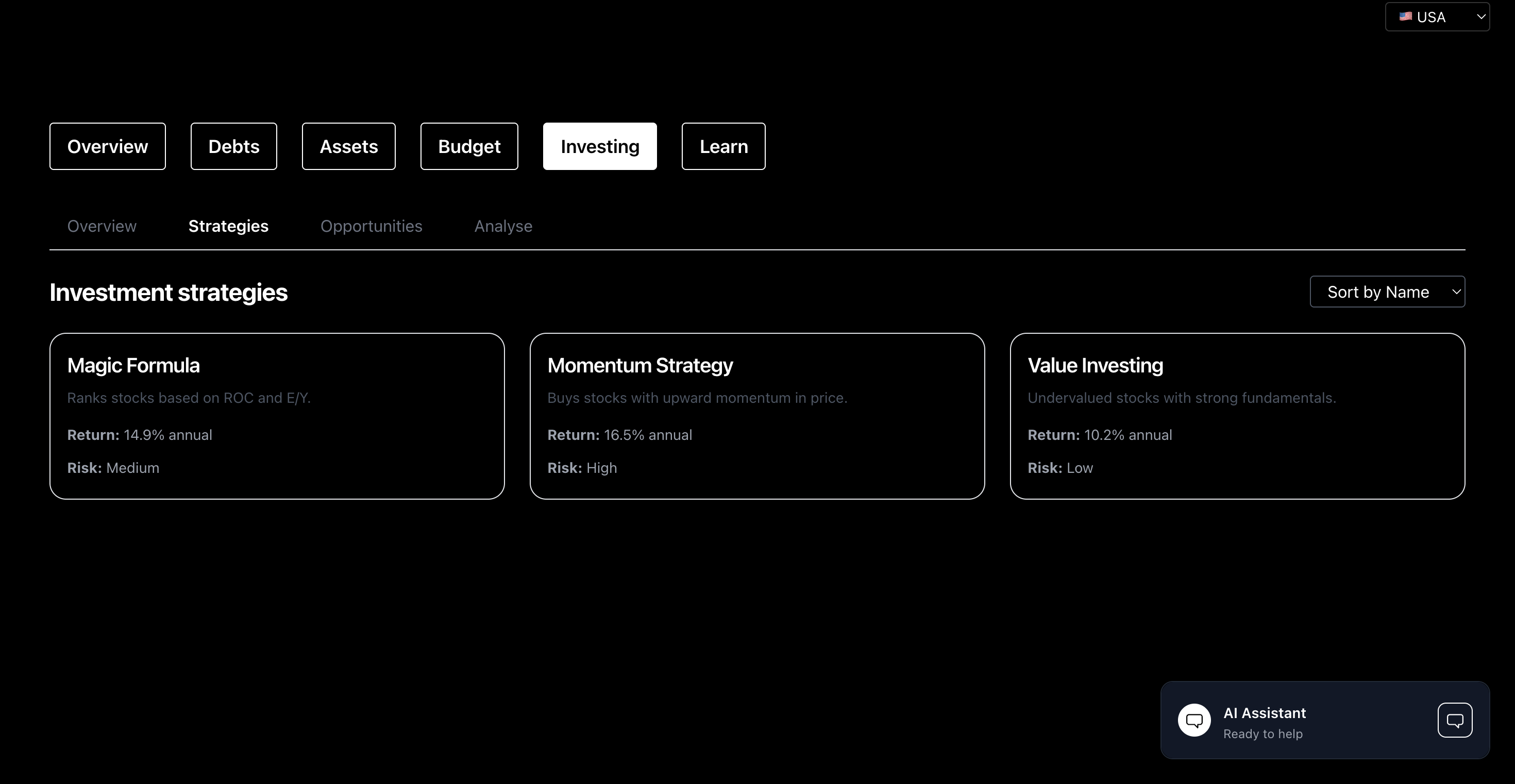 Investment strategies and growth planning tools